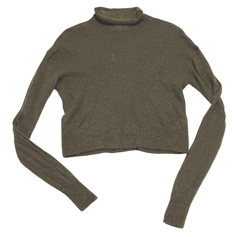 ZARA Sweater Womens Small Green Wool Alpaca Blend Cropped Turtleneck